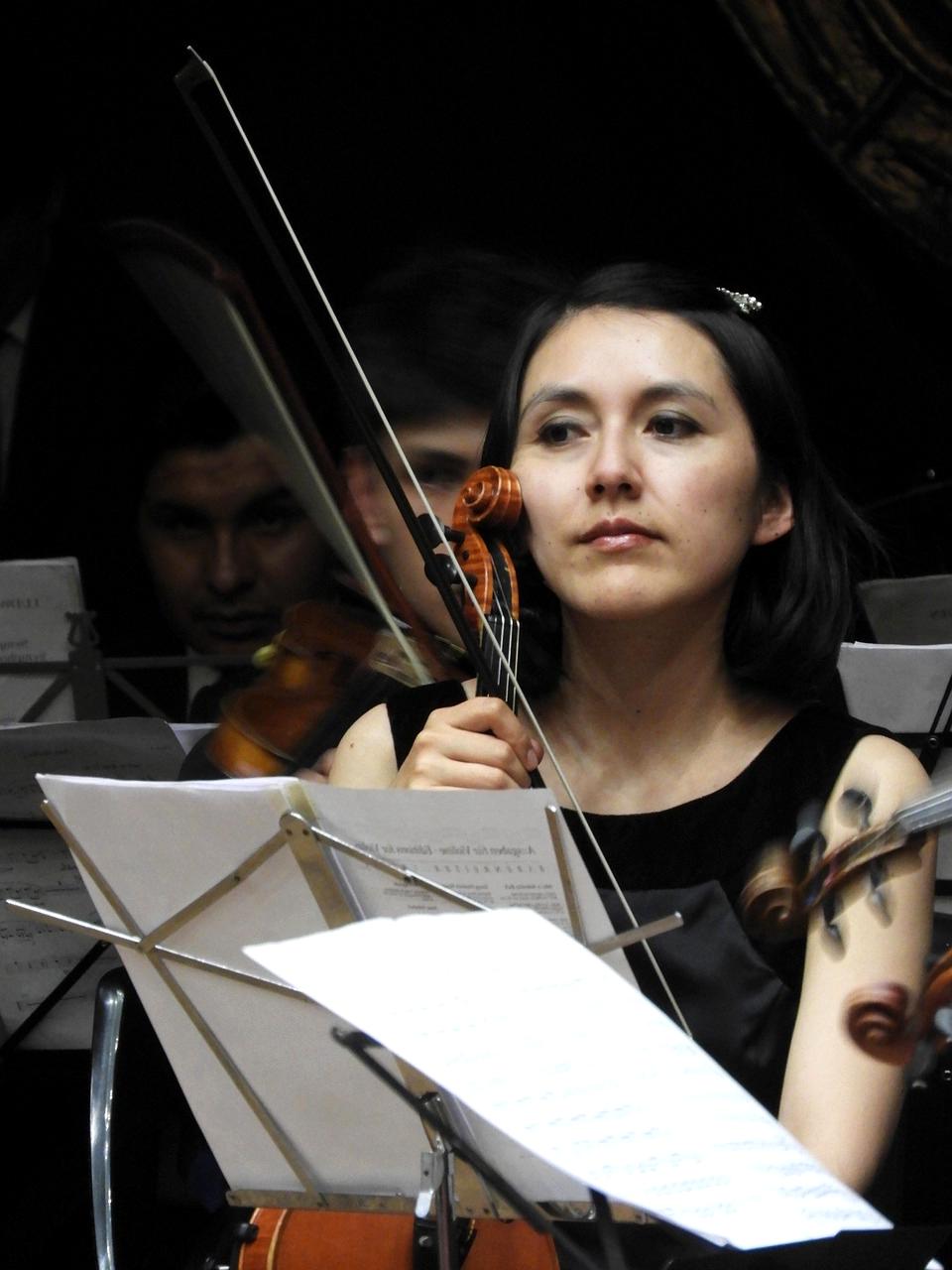 Symphony orchestra performing in elegant concert hall with golden lighting
