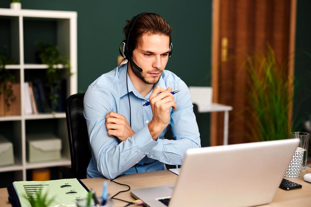 Friendly customer support agent with headset